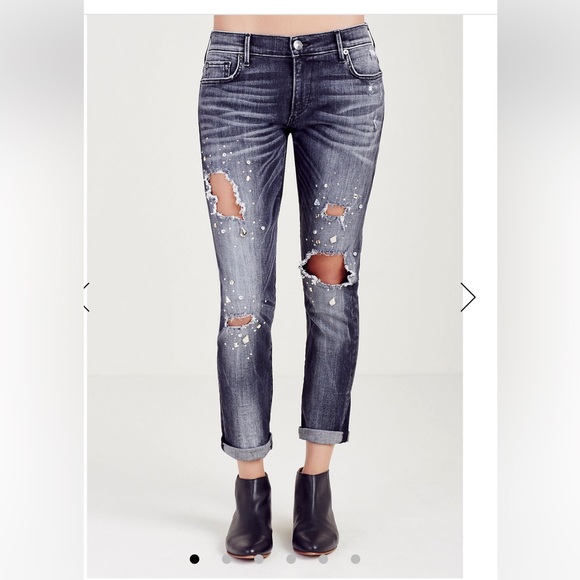 True religion Liv Relaxed Skinny Crystal Jean Black Smog Denim - Picture 1 of 16